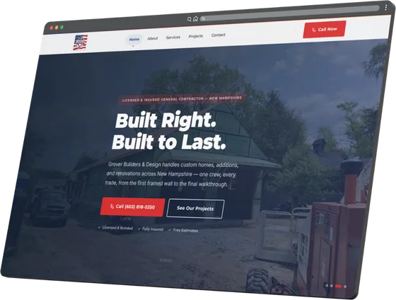 Grover Builders & Design website on a computer